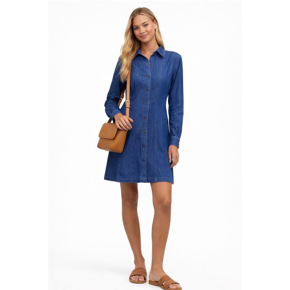 Madewell Button Down Denim Seamed Mini Dress in Clearfield Wash EUC Size 0